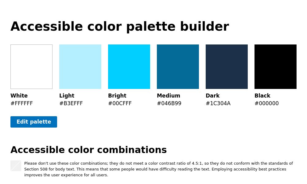 Screenshot of Accessible color palette builder