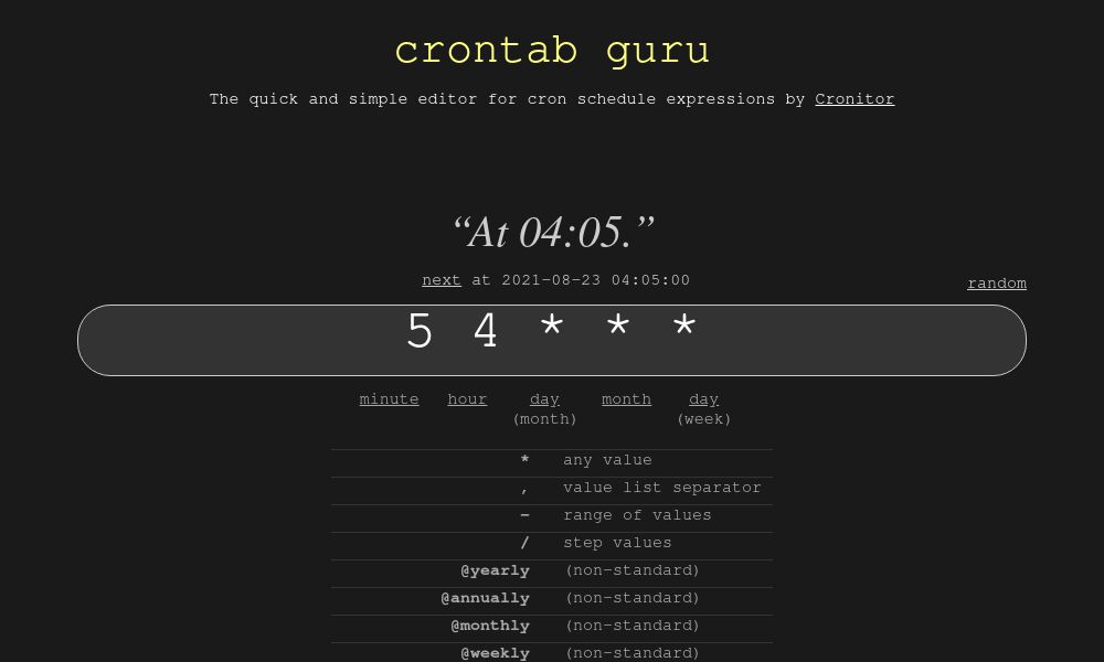 Screenshot of crontab.guru