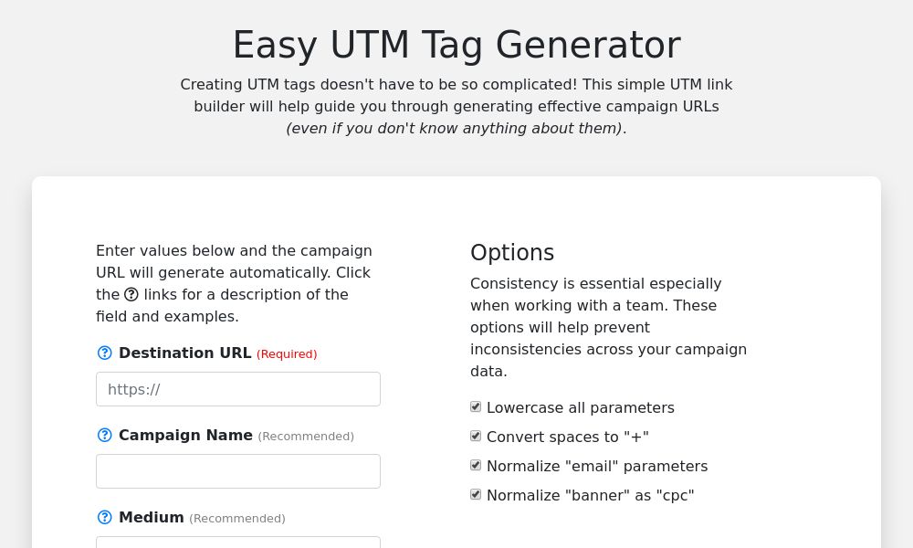 Screenshot of Easy UTM Tag Generator