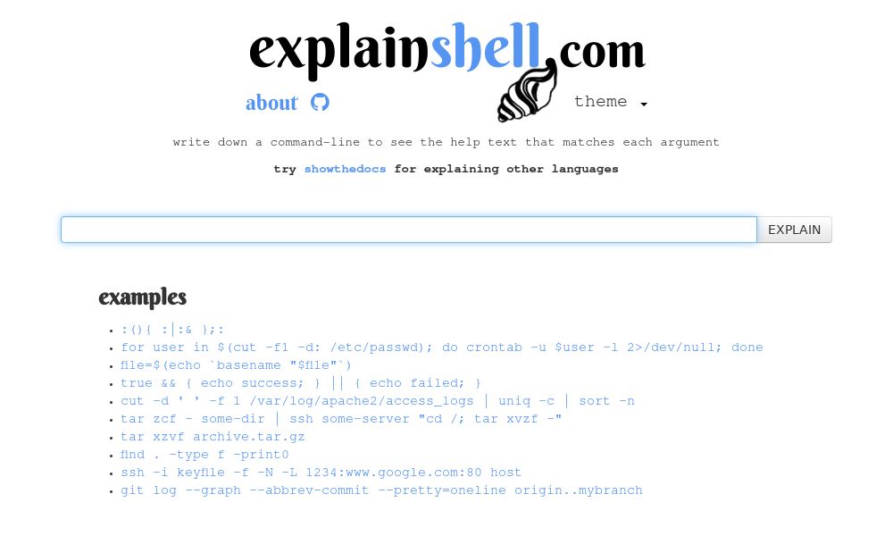 Screenshot of Explain Shell