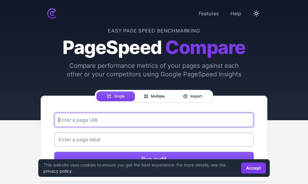 Screenshot of PageSpeed Compare