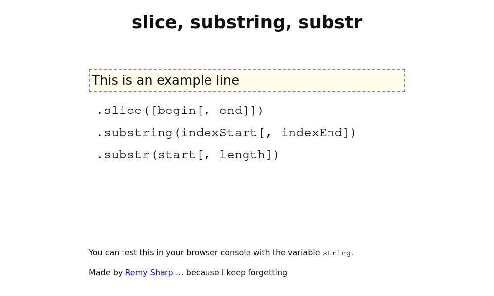 Screenshot of slice/substring/substr comparison