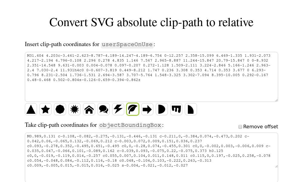 Screenshot of SVG clip path converter